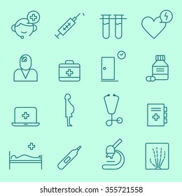 Medical and health care icons, thin line flat design