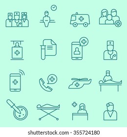 Medical And Health Care Icons, Thin Line Flat Design