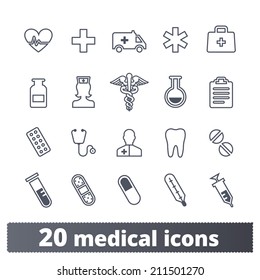 Medical, health care icons: vector set of health and medicine signs