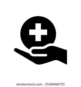 Medical health care line icon set, logo, label, badge, sticker, symbol, emblem, stamp, black, line, flat vector, isolated illustration. Health and beauty with hand label for product packaging design.