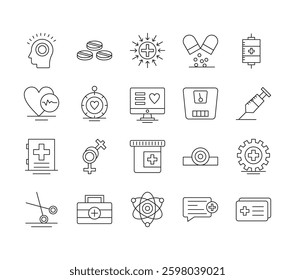 Medical And Health Care Line Icon set. Web, print, digital icons in line style. Vector illustration. Icons for report, presentation, diagram, web design, mobile app.