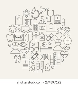 Medical Health Care Line Icons Set Circular Shaped. Vector Illustration Of Medical Objects 