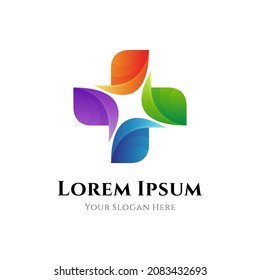 Medical health care logo with medical cross icon combination colorful leaf shape