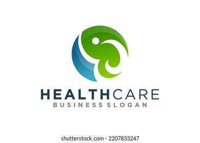 Medical Health care logo design J letter initial abstract negative space blue and green modern simple minimalist