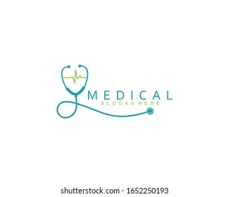 medical health care logo icon with stethoscope, vector 