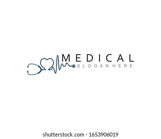 medical health care logo icon with stethoscope, vector 