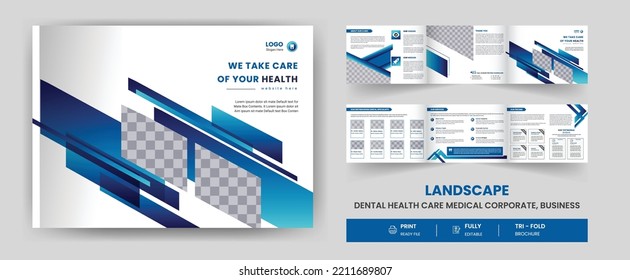 Medical, health care Modern landscape Trifold brochure presentation, Creative Health service template