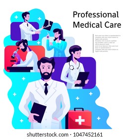 Medical health care professionals colorful abstract composition poster with male and female physicians doctors radiologists vector illustration 