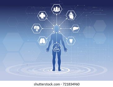 Medical health care science innovation concept pattern icon on blue background.Vector illustration.