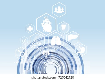 Medical health care science innovation concept pattern icon on blue background.Vector illustration.