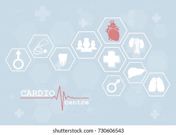 Medical health care science innovation concept pattern icon on blue background.Vector illustration.