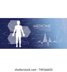 Medical health care science innovation concept pattern icon on blue background.Vector illustration.