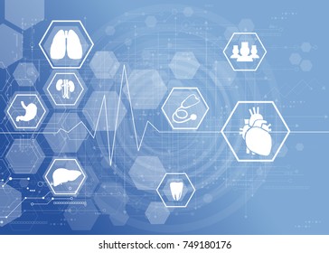 Medical health care science innovation concept pattern icon on blue background.Vector illustration.