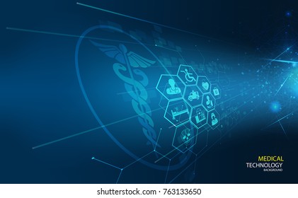 Medical health care science innovation concept pattern icon on blue background.Vector illustration.