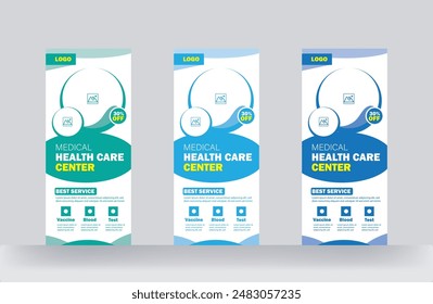 Medical Health Care Service Roll Up Banner Clinic Flyer Street Business Veranstaltungen Präsentationen Treffen Design Vorlage