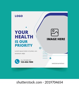 Medical health Care Social Media Post Template, Editable Healthcare Social media Banner template
