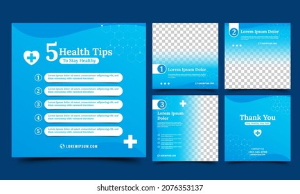 Medical And Health Care Social Media Post Template Design Collection. Editable Modern Square Banner With Place For The Photo.