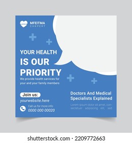Medical health care social media post design template.