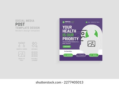 Medical Health care social media square post template design