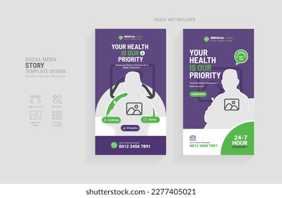 Medical Health care social media stories template design set