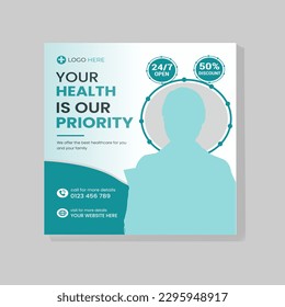 Medical health care and medical social media post template. Medical Instagram post and healthcare social media post template