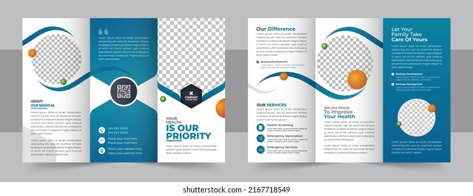 Medical, health care Trifold brochure template design vector . Corporate business trifold brochure template; Creative and Professional tri fold brochure template design.