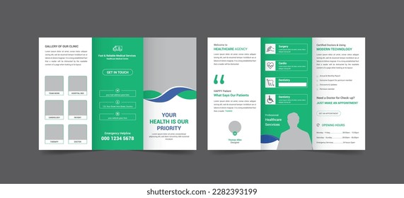 Medical, health care Trifold brochure template, MedicalHospital tri-fold brochure design template, Modern cover brochure flyer design template.