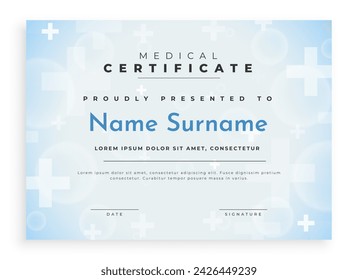 medical health certificate or diploma template for recognition vector