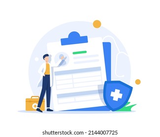 Medical Health Check up Background Landing Page Illustration,The Doctor Holds A Form Containing Patient Health List For Making Banner and Other