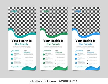 Enfermera de la clínica de salud médica moderna doctor rollup X diseño de plantilla de banner, diseño de estándar editable de marketing de negocios de salud corporativa.