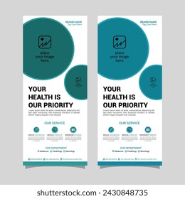 Medical health clinic nurse modern doctor rollup X banner templet design, corporate health business marketing editable standee design.