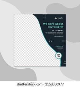 Medical health clinic template for social media post vector template. Medical social media post template. Medical social media banner or square social media post banner.