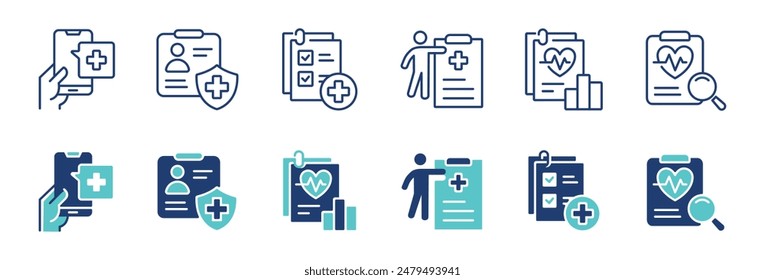 medical health diagnosis record icon vector set hospital medical check-up report clipboard analysis information sign illustration