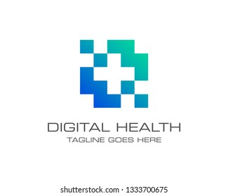Medical Health Digital Logo Design Vector Template