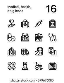 Medical, health, drug icons for web and mobile design pack 1