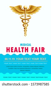 Medical Health Fair Poster With Golden Caduceus.