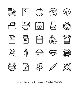 Medical, Health and Fitness Line Vector Icons
