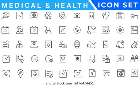 Iconos planos de Medicina y Salud. Iconos de signo médico de atención médica de colección