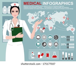 Medical, health and healthcare icons and data elements, infographic