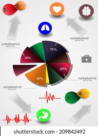 Medical, health and healthcare icons and data elements, info graphic heart, brain , kidney and other human organs symbols