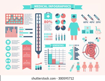 Medical, Health And Healthcare Icons And Data Elements, Infographic. Flat Style, Editable.