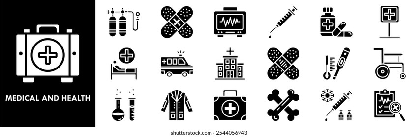 Conjunto de coleta de ícone Médico e Saúde. Contendo saúde de design, medicina, médica, hospital, conceito, tecnologia