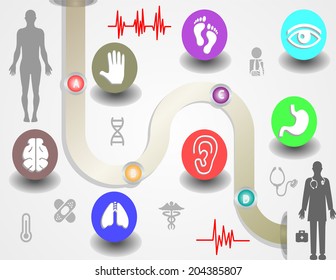 Medical, health and icons and data elements, info graphic heart, brain , kidney and other human organs symbols
