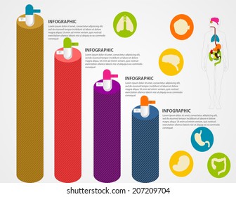 Medical, health and health icons and data elements, info graphic heart, brain , kidney and other human organs symbols