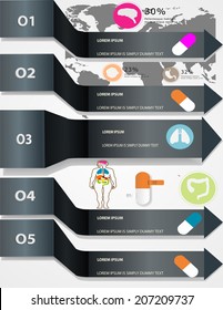 Medical, health and health icons and data elements, info graphic heart, brain , kidney and other human organs symbols