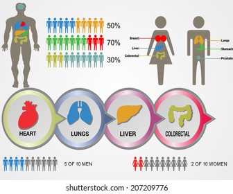 Medical, health and health icons and data elements, info graphic heart, brain , kidney and other human organs symbols