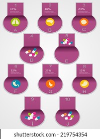 Medical, health and icons and data elements, info graphic heart, brain , kidney and other human organs symbols