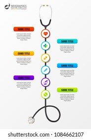 Medical and Health. Infographic design template with stethoscope. Vector illustration