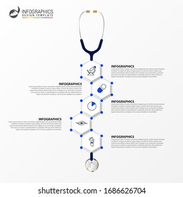 Medical and Health. Infographic design template with stethoscope. Vector illustration