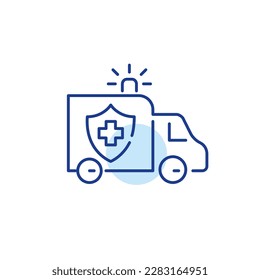 Medical health insurance with ambulance coverage. Pixel perfect, editable stroke line design icon